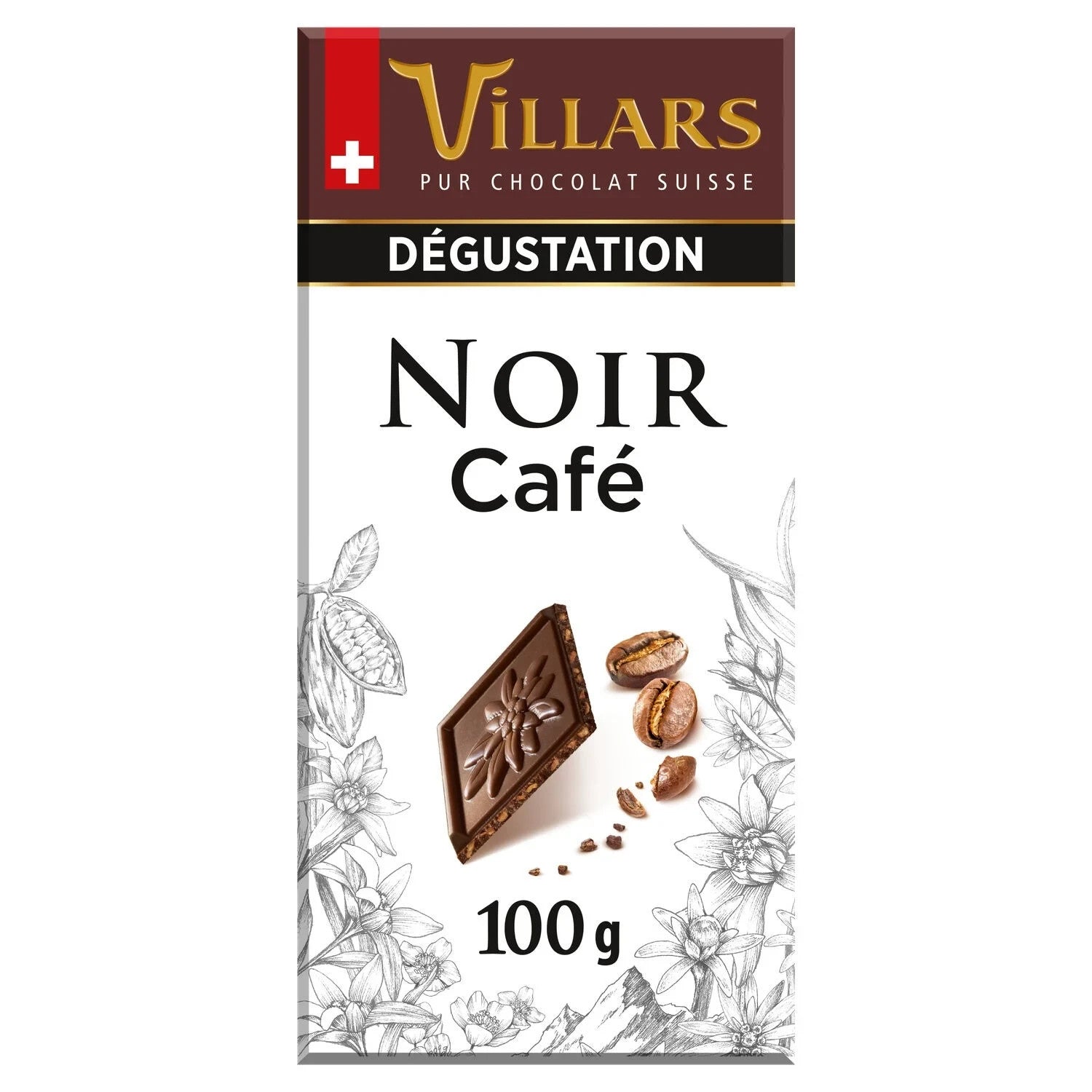 VILLARS - Tablette de chocolat noir café 100G - Lot de 2