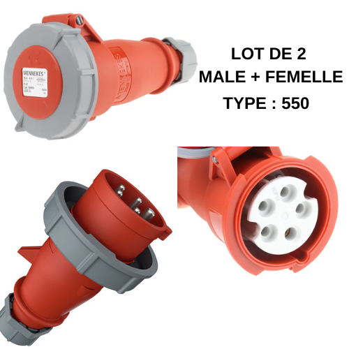 Lot connecteurs industriels MENNEKES – Mâle + Femelle – IP67 – 16A, 6h Type 550