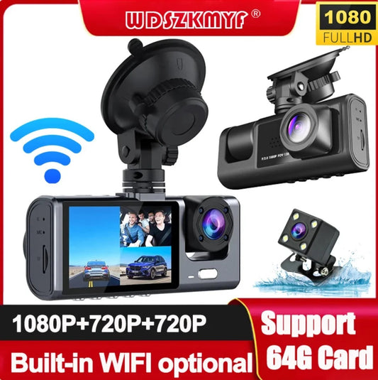 360° 3 Channel 1080P Car Dash Cam Front and Rear Inside Left Right + Camera -USA