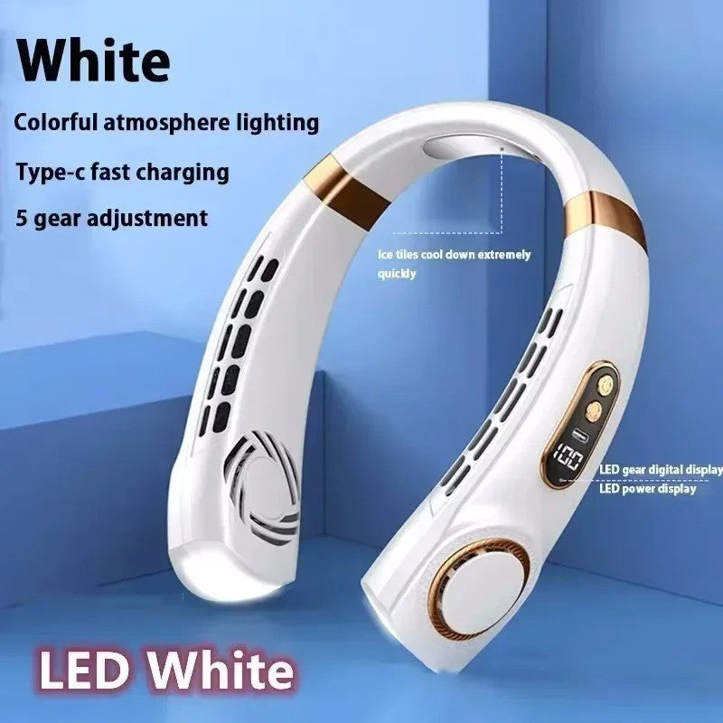 Ventilateur de cou rechargeable 8000mAh avec affichage LED, flux d’air refroidis