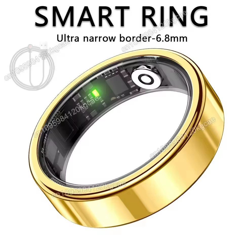 Smart health ring with crystal charging case, tracks activity, sleep & motion