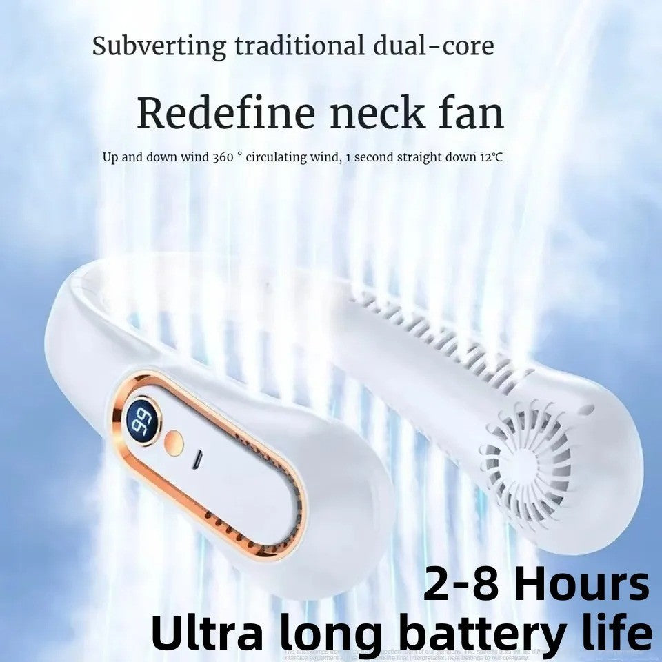 Ventilateur de cou rechargeable 8000mAh avec affichage LED, flux d’air refroidis