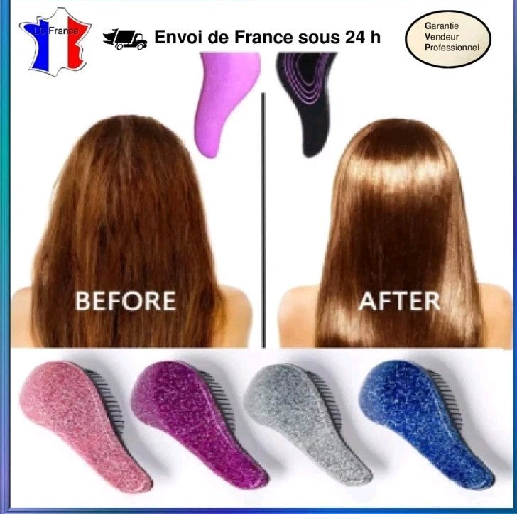 Brosse cheveux ultra démelante paillette pour tous types de cheveux Rose 🇫🇷