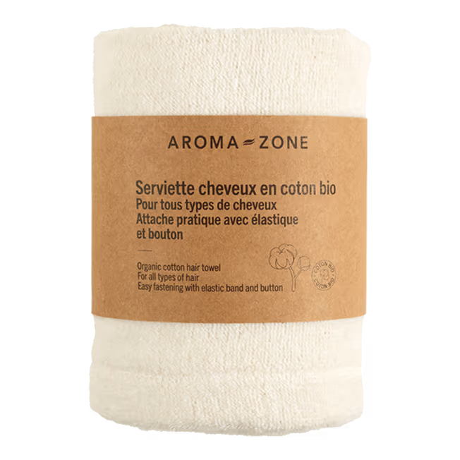 Aroma-zone serviette cheveux en coton bio protège et adoucit en forme de turban