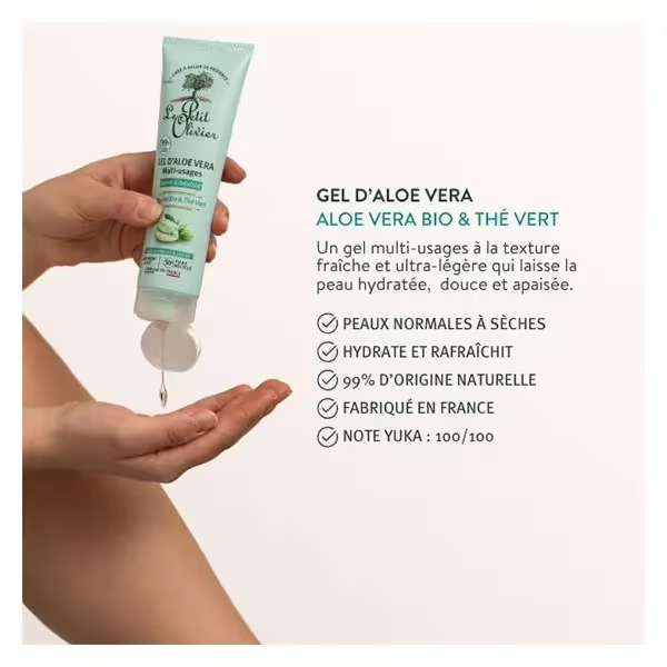 Le Petit Olivier gel d'aloé vera & thé vert multi-usages hydrate et rafraîchit