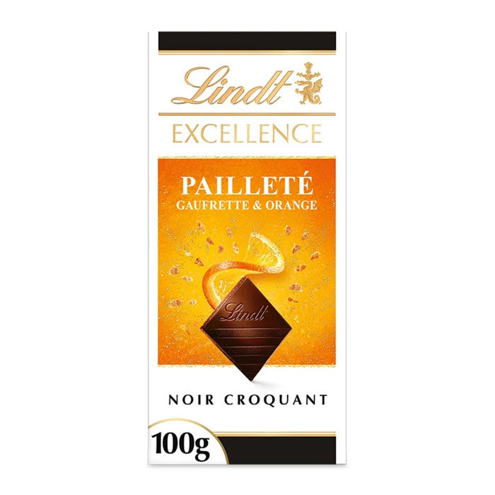 Tablette de Chocolat noir croquant orange gaufrette pailleté LINDT de 100g