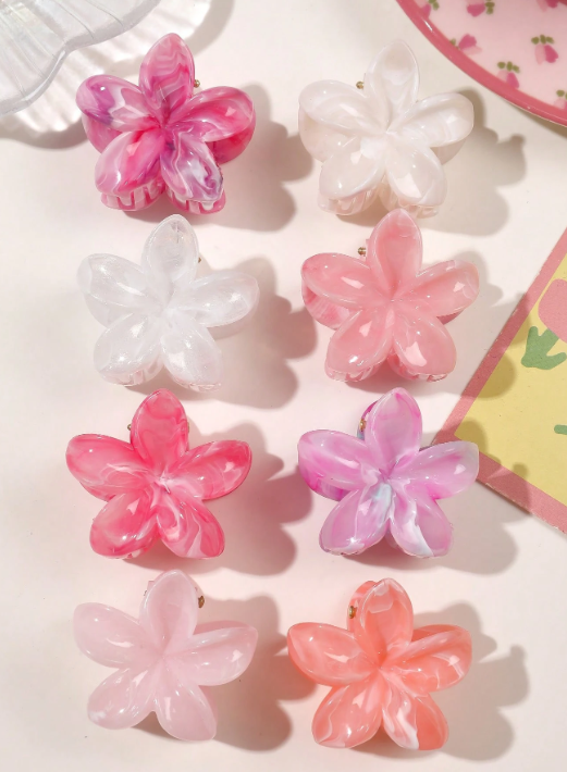 Lot de 8 petites pinces à cheveux en forme de fleur pour femme jolie ton rose