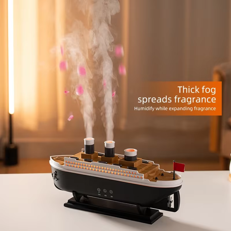 Retro Ship Jellyfish Air Humidifier 250ML Aroma Diffuser RGB Night Light Remote 