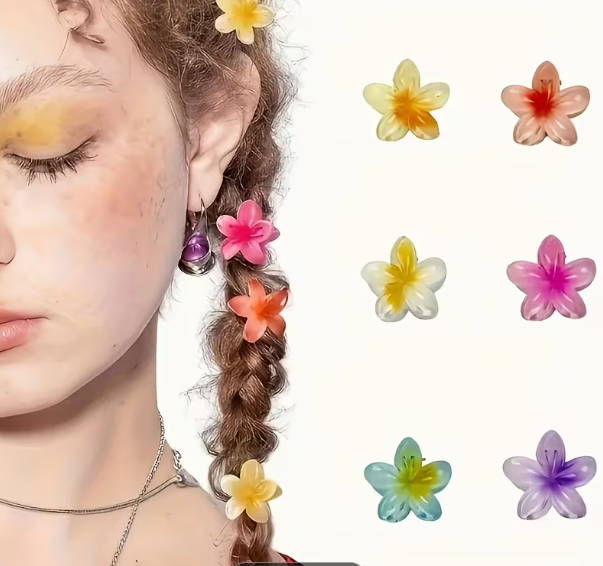 Lot de 6 petites pinces à cheveux en forme de fleur pour femme jolie coloré
