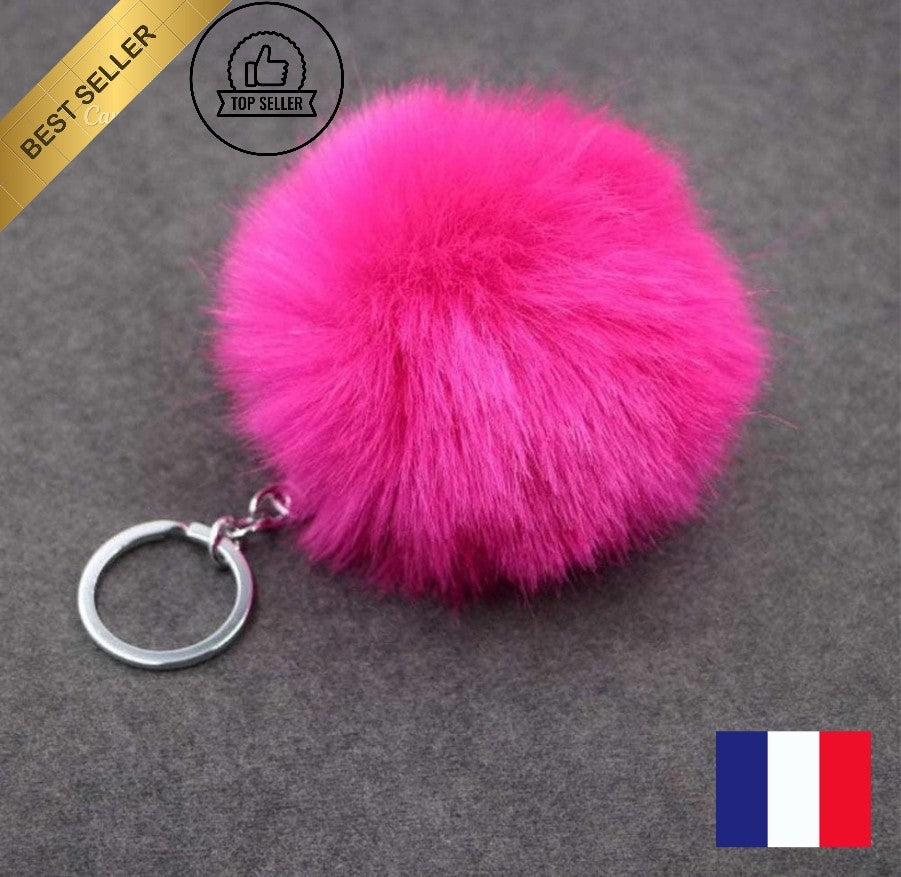 Porte Clé Bijoux Sac Pompon Doux Fourrure Femme Mode Idée Cadeau Voiture Fille