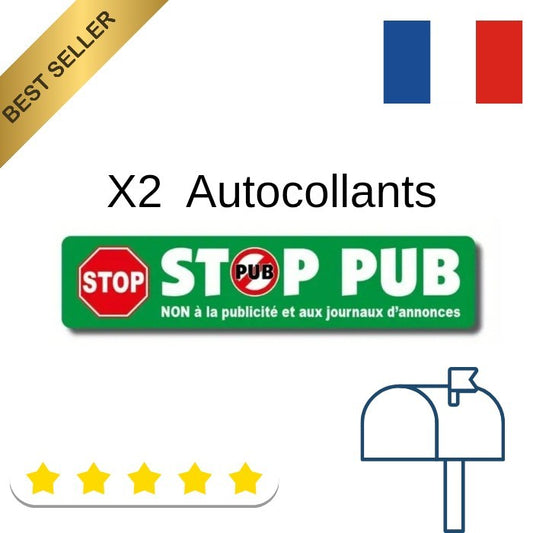 LOT DE 2 STICKERS AUTOCOLLANT STOP PUB / BOITE AUX LETTRES ✅PAS DE PUBLICITÉ