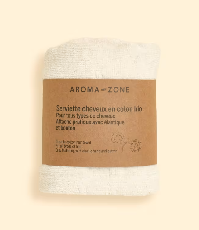 Aroma-zone serviette cheveux en coton bio protège et adoucit en forme de turban