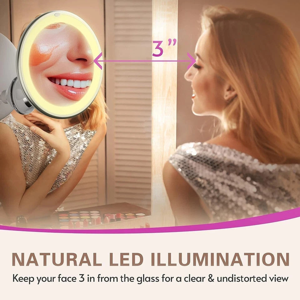 10X MAGNIFYING LIGHTED MAKEUP MIRROR Daylight LED Vanity Bathroom Travel Compact