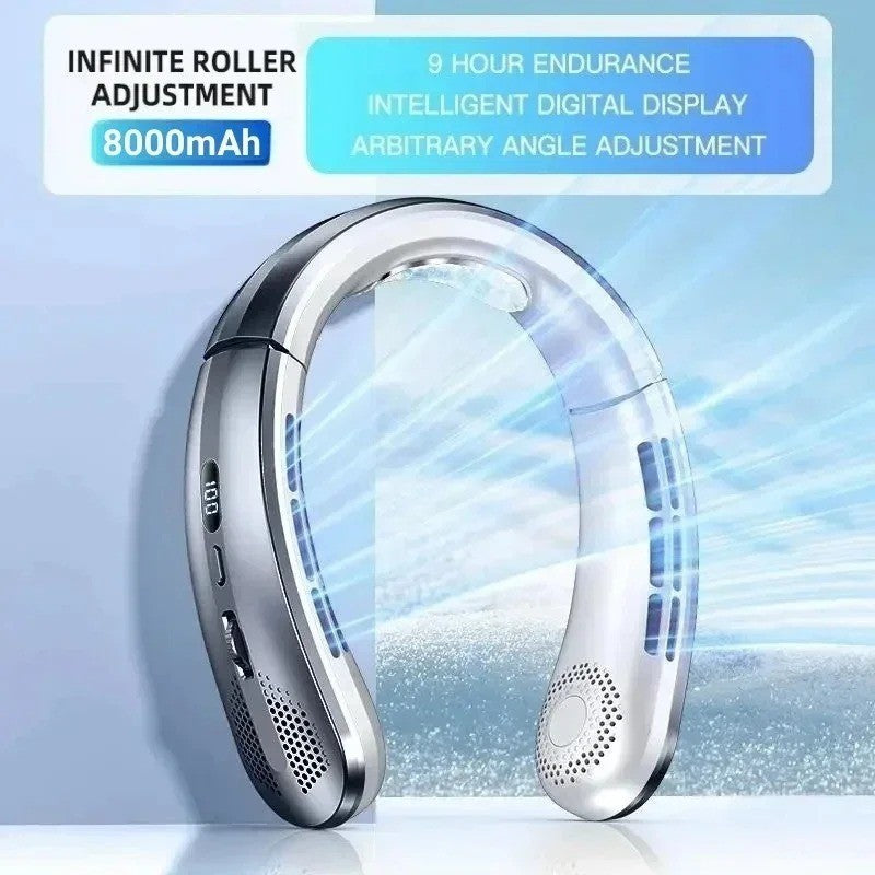 Ventilateur de cou rechargeable 8000mAh avec affichage LED, flux d’air refroidis