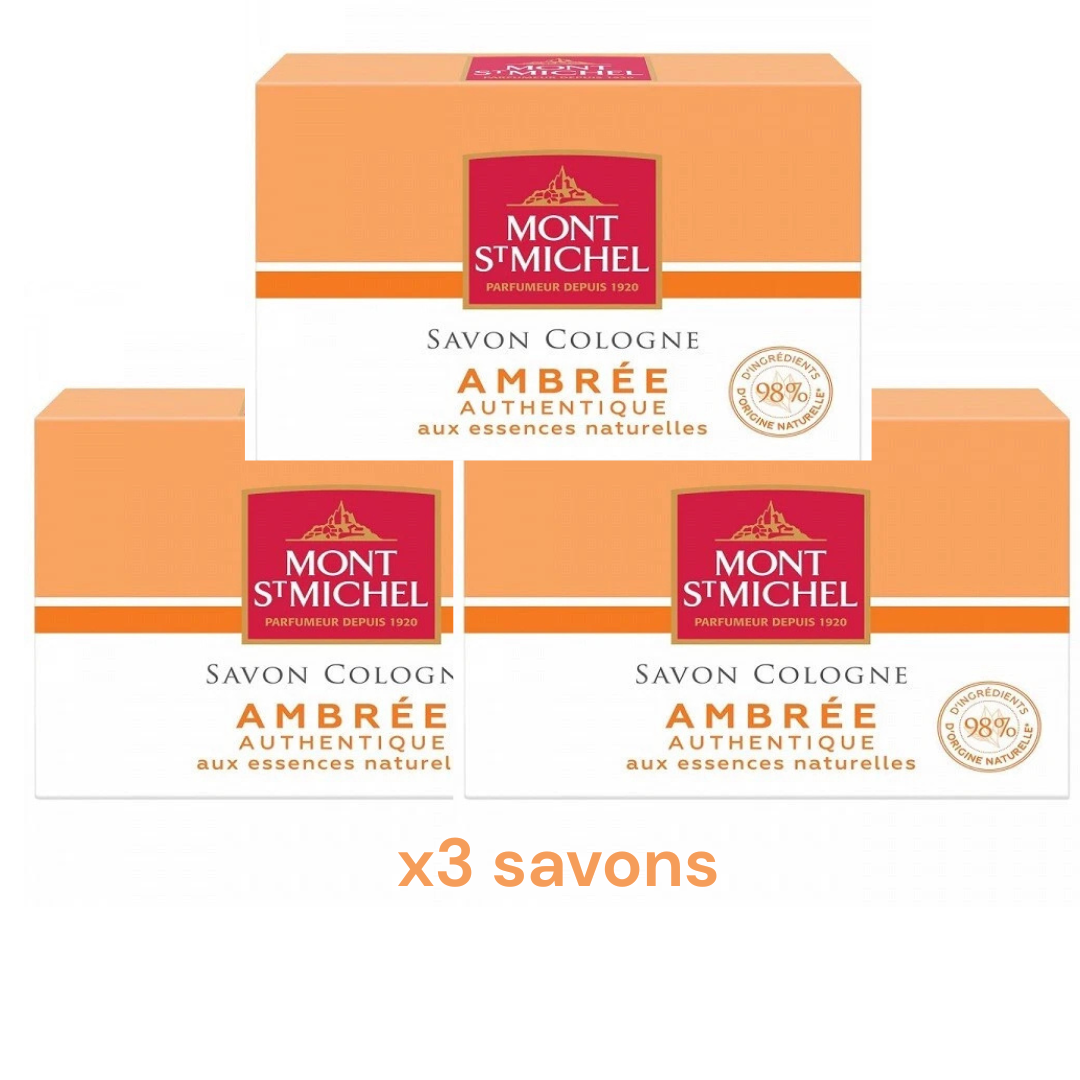 Lot de 3 Mont St Michel Savon eau de Cologne ambrée parfum ( 125 g x 3)