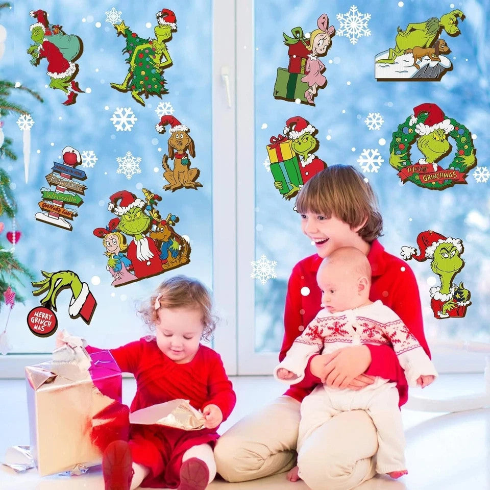 24 PCS Grinch Christmas Tree Ornaments, Hanging Xmas Grinch Wooden Decorations