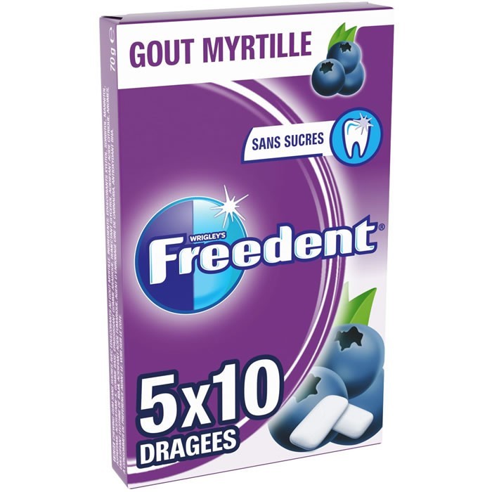 FREEDENT Chewing-gum Myrtille Sans Sucres – 5x10 dragées – 70g – Neuf - france