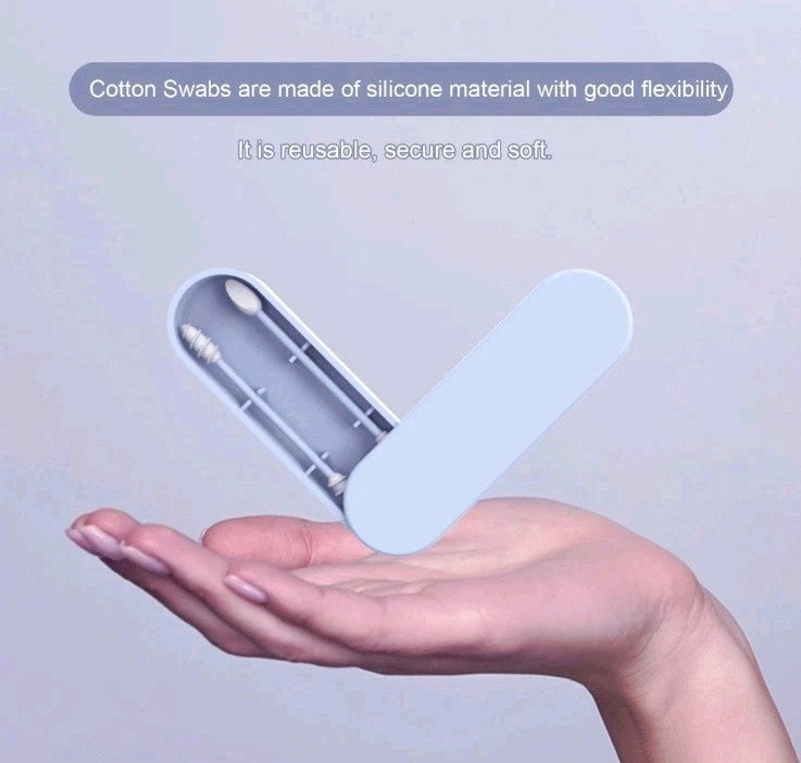2 pcs Boite Coton Tige Réutilisable Oreille Nettoyage Ecologique écouvillon Gris