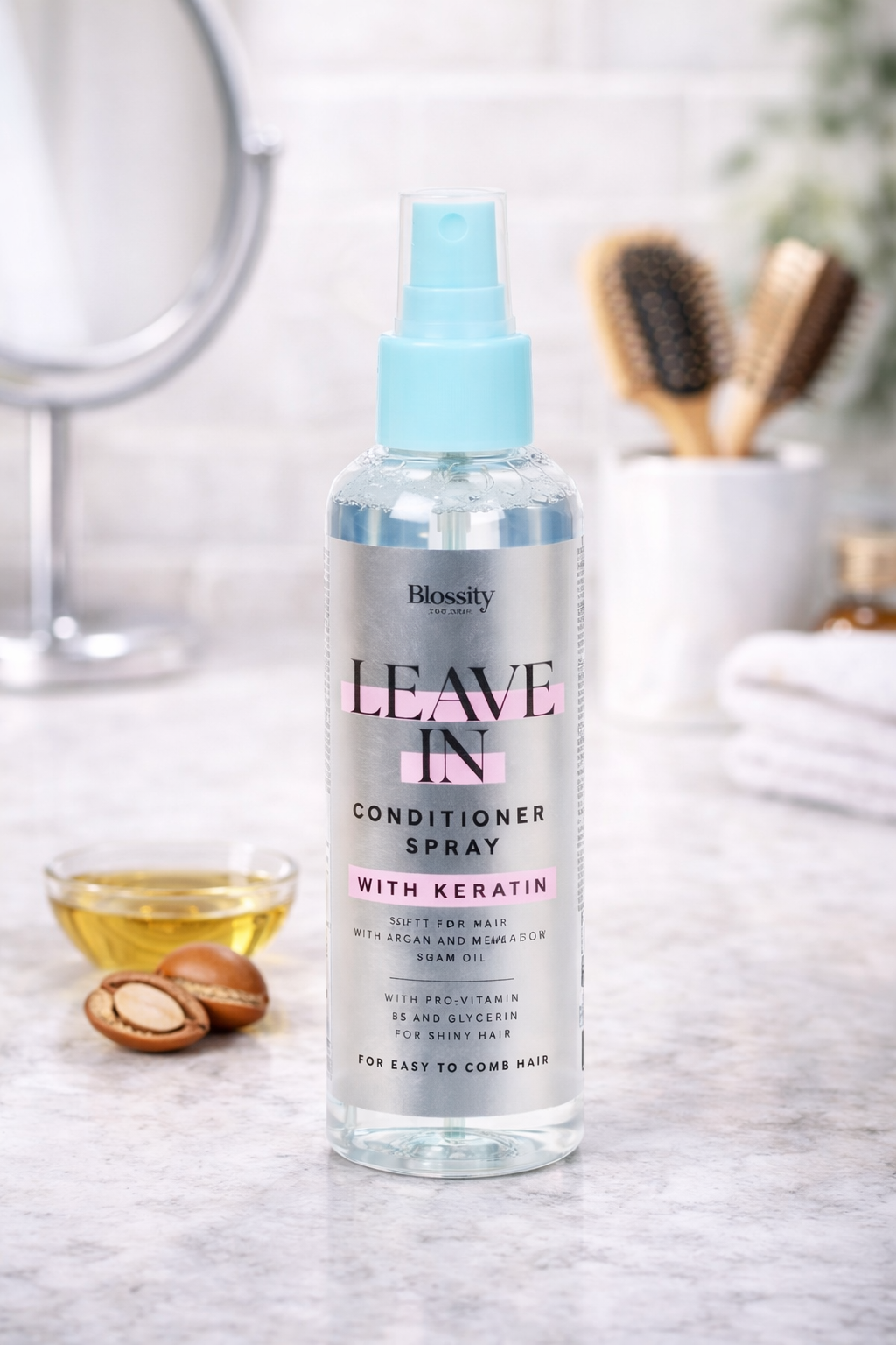 Blossity Spray capillaire sans rinçage kératine lisse les cheveux Argan B5 150ml