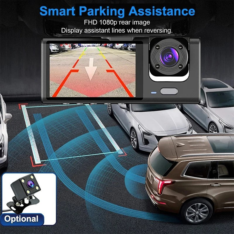360° 3 Channel 1080P Car Dash Cam Front and Rear Inside Left Right + Camera -USA