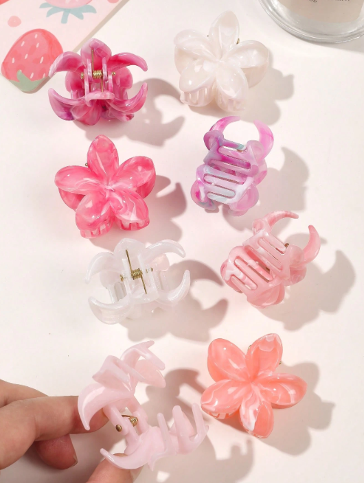 Lot de 8 petites pinces à cheveux en forme de fleur pour femme jolie ton rose