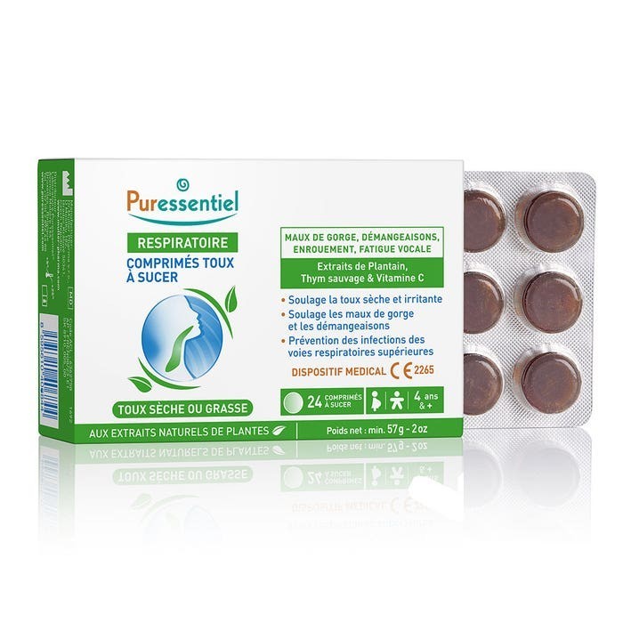 Puressentiel Respiratoire Toux Sèche ou Grasse 24 comprimés à sucer