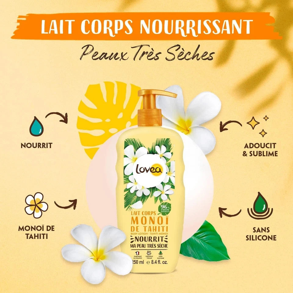 LOVEA  Lait Corps  Monoï De Tahiti - Nourrit & Adoucit - Pour Peaux Très Sèches
