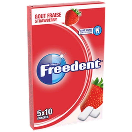 FREEDENT - Chewing-gum Fraise Sans sucres - 5 paquets de 10 dragées - 70g