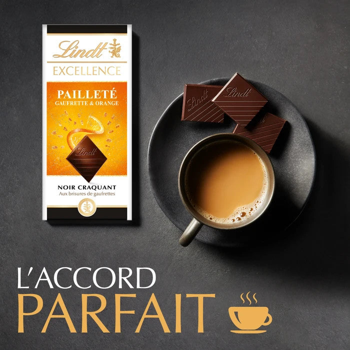Tablette de Chocolat noir croquant orange gaufrette pailleté LINDT de 100g