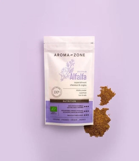Aroma-zone Poudre d'Alfalfa BIO 100g superaliment Français – Cheveux, Ongles