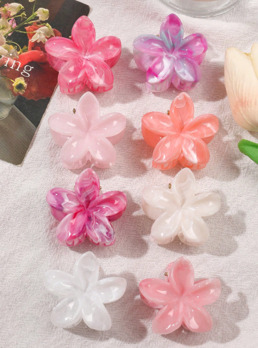 Lot de 8 petites pinces à cheveux en forme de fleur pour femme jolie ton rose