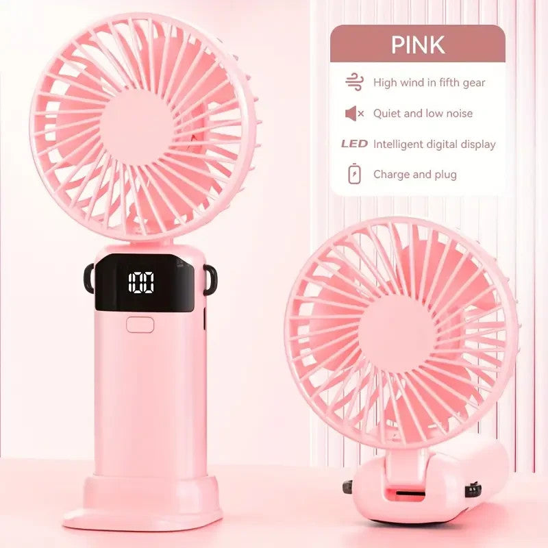 Mini Ventilateur USB de Poche 5 Vitesses avec Base Pliable - couleur aléatoire
