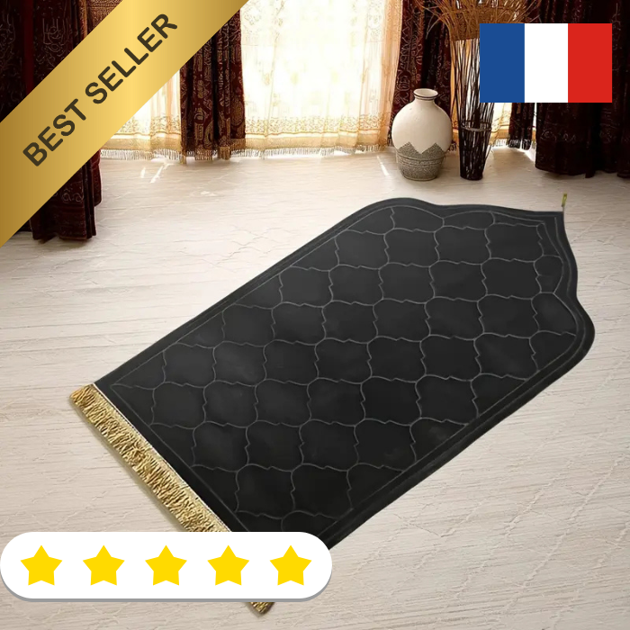 Tapis de prière musulman Portable avec pompons, pour adultes et enfants noir
