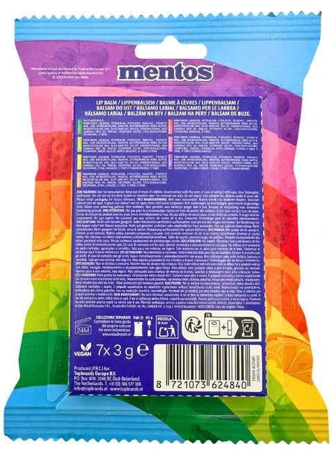 Baume à lèvres hydratant Mentos Rainbow 7x 3gr senteur fruité idéal cadeau vegan