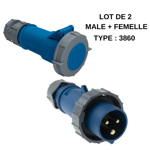 Lot connecteurs industriels MENNEKES – Mâle + Femelle – IP67 – 16A, 6h Type 3860