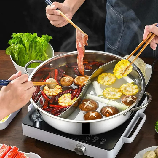 Stainless Steel Divided Hot Pot Dual Soup Cooker Gas Stove Induction Pot Pan
