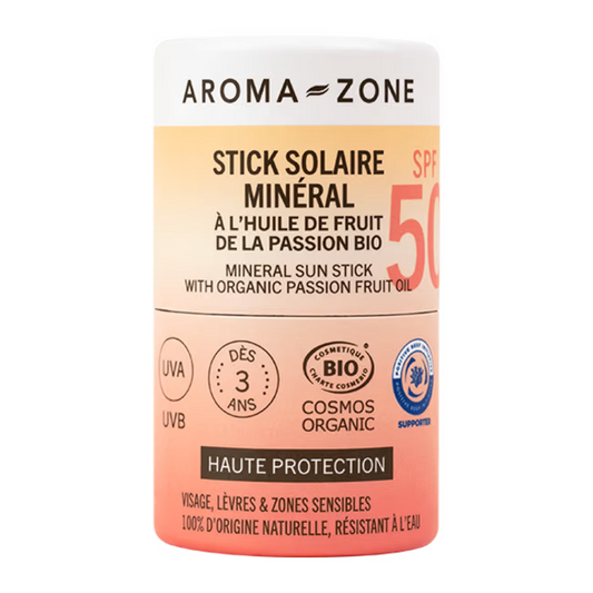 AROMA ZONE Stick Solaire BIO SPF50 - Enfant Adulte Naturel Vegan UVA/UVB France