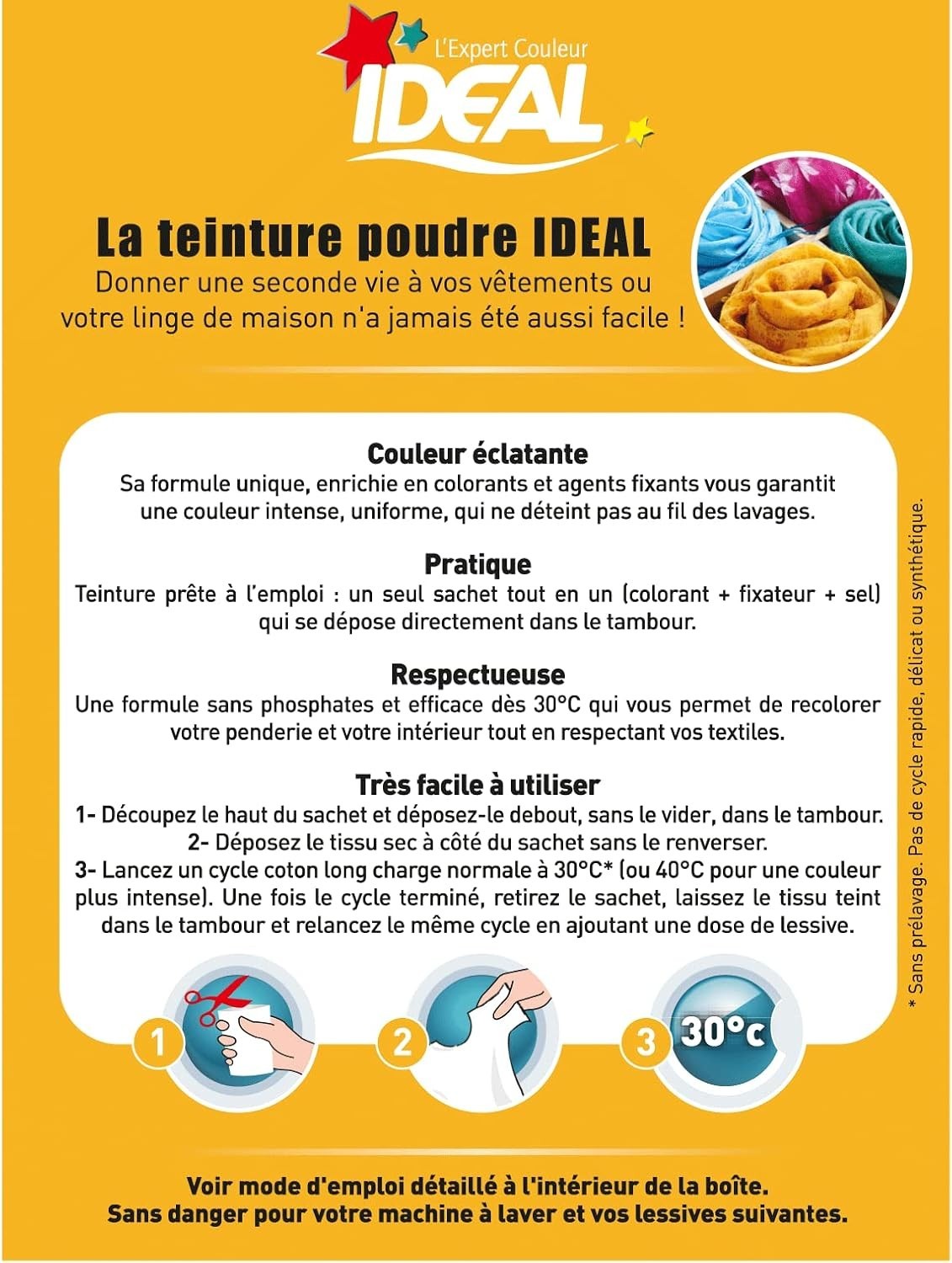 Ideal Teinture Textile Tout en un 230 g jaune- colorant pour vêtements