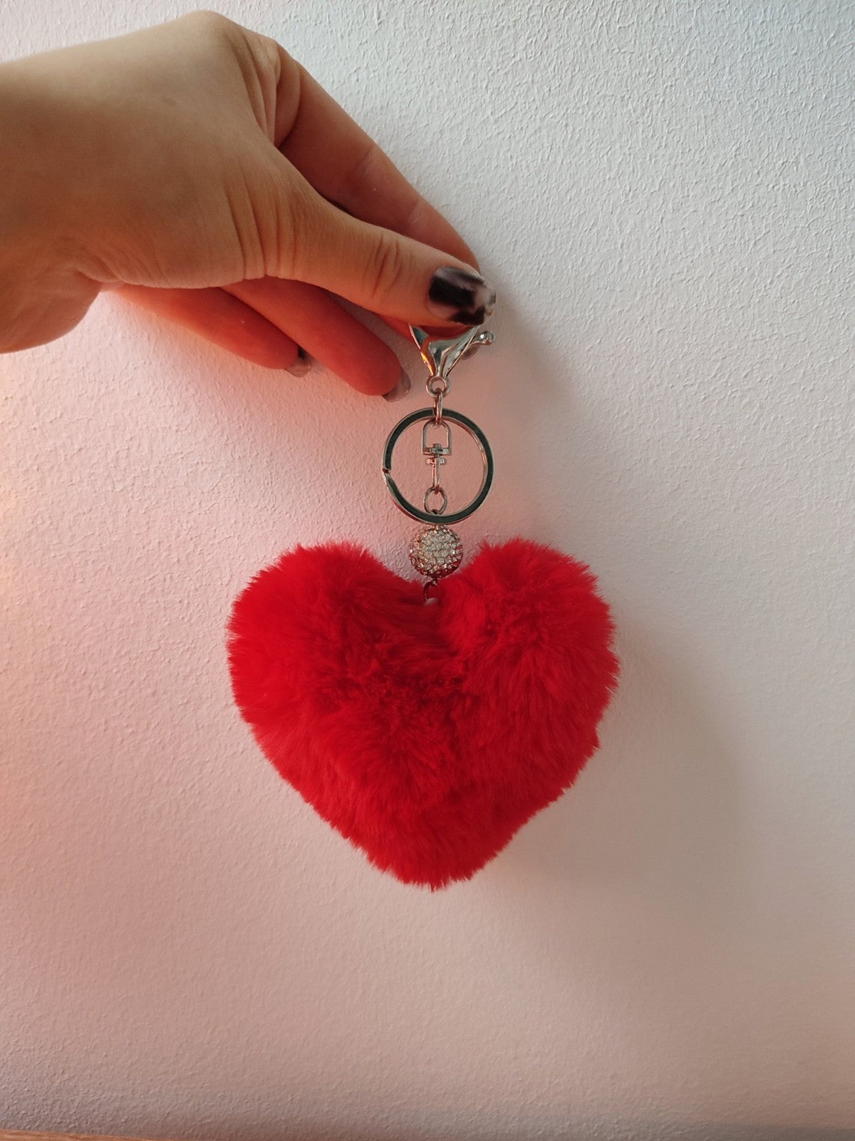 Porte-clés ClefCoeur Pompon Fausse Fourrure Voiture Sac À Main Idée Cadeau Rouge