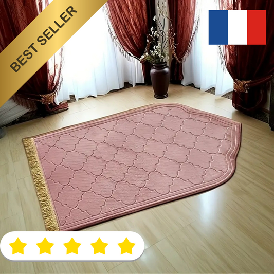 Tapis de prière musulman Portable avec pompons, pour adultes et enfants rose
