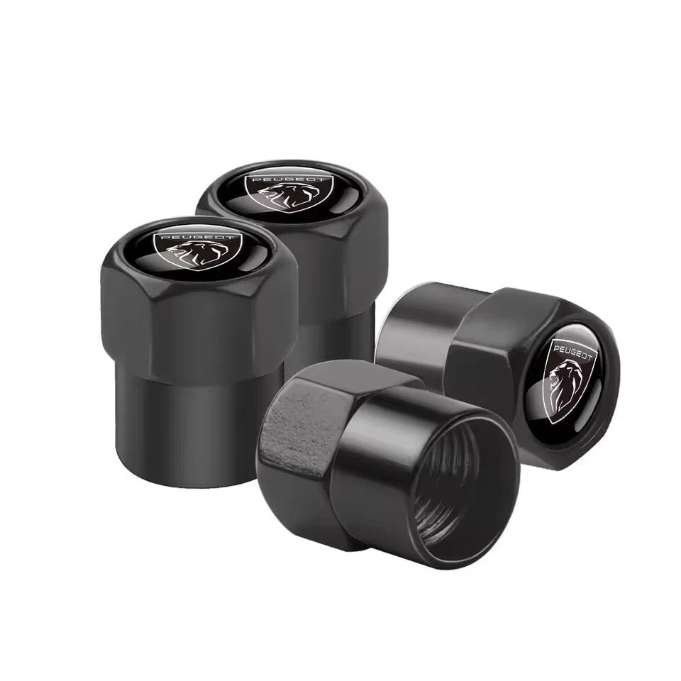 4x Capuchons Bouchons de Valve de Pneu Alu Peugeot Noir Argent