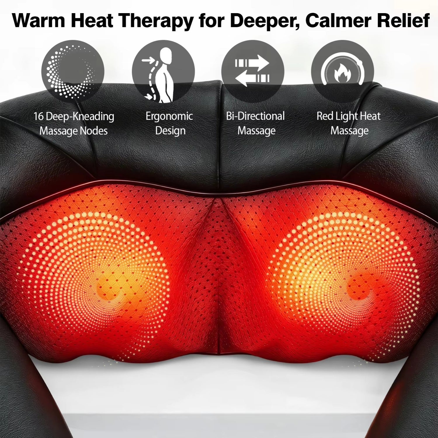 Shiatsu Back Neck and Shoulder Massager with Heat Deep Tissue 3D Kneading Pillow