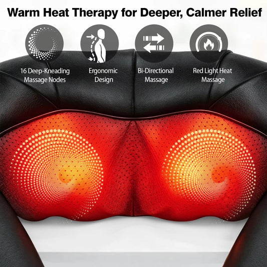Shiatsu Back Neck and Shoulder Massager with Heat Deep Tissue 3D Kneading Pillow