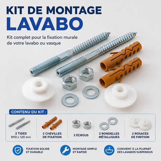 Kit complet fixation lavabo vasque M10x120 avec chevilles et accessoires
