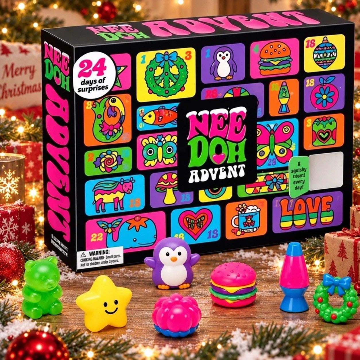 Calendrier de l'Avent de Noël NeeDoh 2026 – Compte à rebours, boîte surprise x24