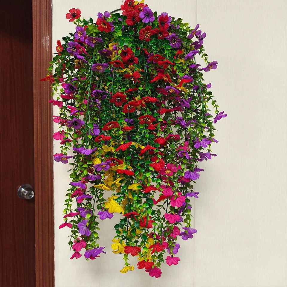 4Pcs Artificial Hanging Plastic Flowers UV Resistant Faux Plants Outdoor Decor .