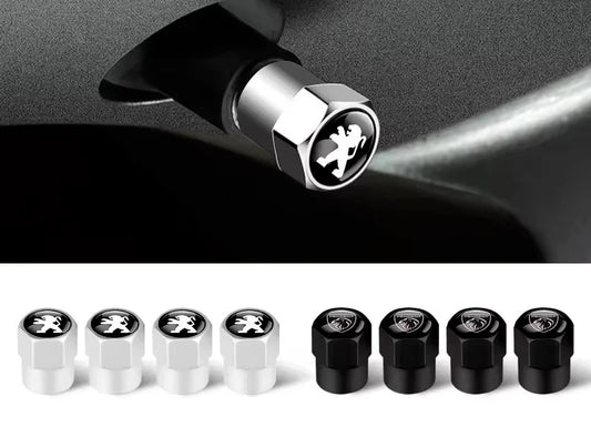 4x Capuchons Bouchons de Valve de Pneu Alu Peugeot Noir Argent