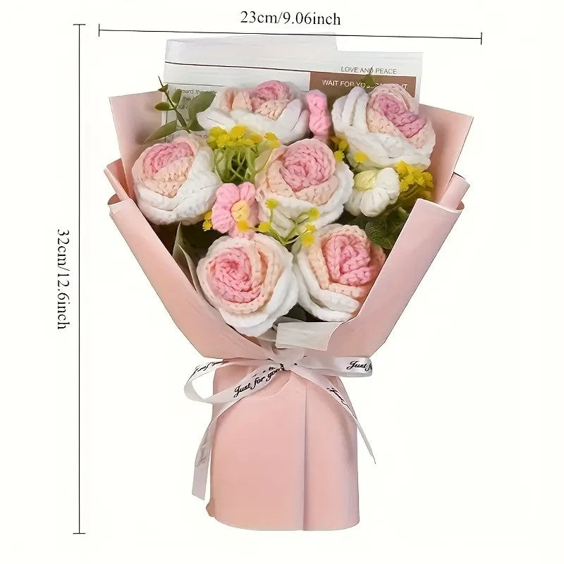 1 Bouquet de Roses Tricotées - Cadeau, fleurs, st Valentin, anniversaire, femme