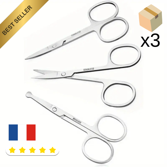 Ciseaux à sourcils et poils de nez, barbe, moustache, cils et ongles, Lot De 3 
