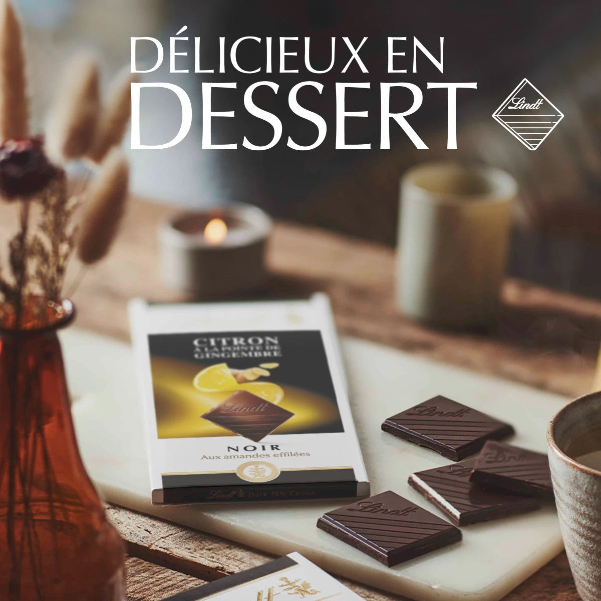 Tablette de Chocolat noir citron à la Pointe de Gingembre / LINDT de 100g